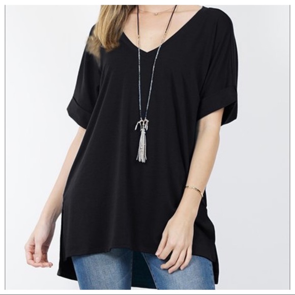 Off white Boyfriend fit V Neck side slit Tunic top - Picture 4 of 5